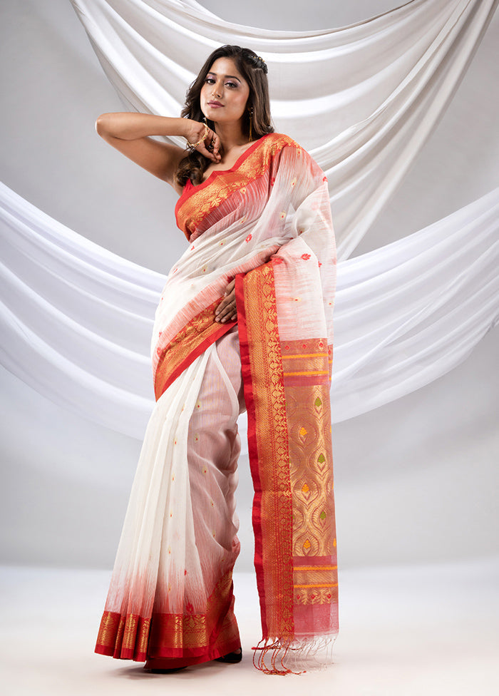 White Pure Cotton Saree With Blouse Piece - Indian Silk House Agencies