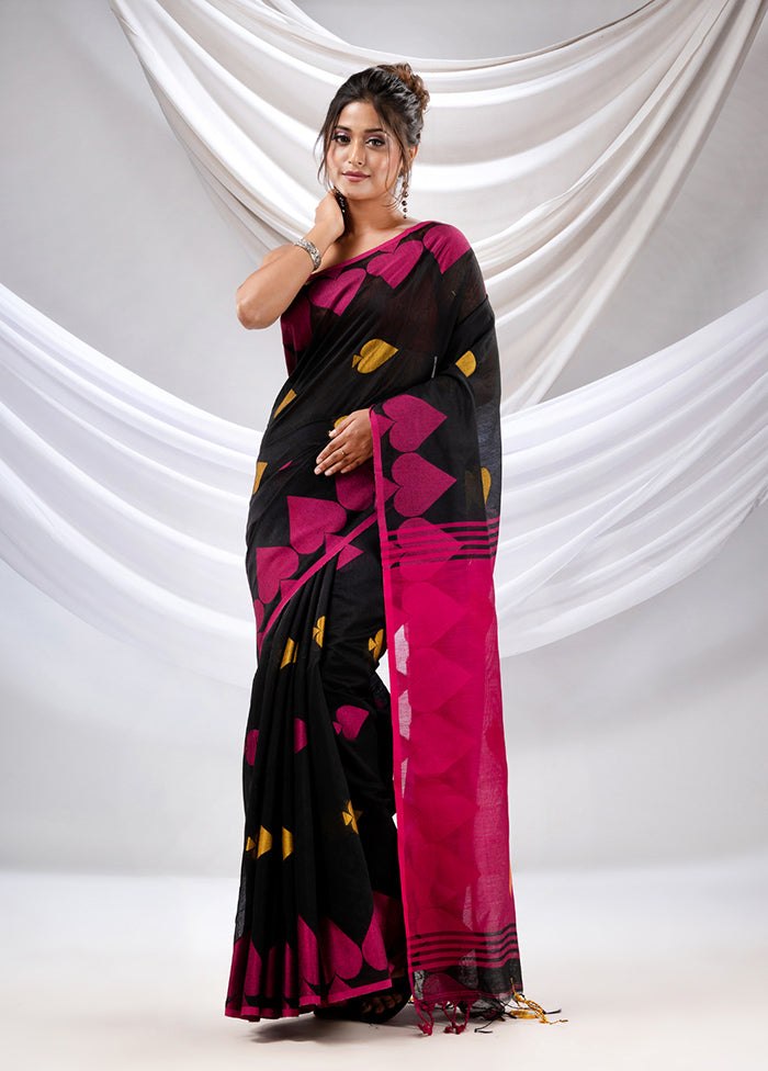 Black Cotton Saree With Blouse Piece - Indian Silk House Agencies