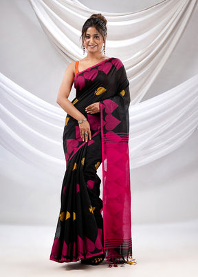 Black Cotton Saree With Blouse Piece - Indian Silk House Agencies