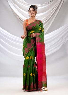 Green Cotton Saree With Blouse Piece - Indian Silk House Agencies