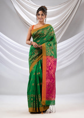 Green Cotton Saree With Blouse Piece - Indian Silk House Agencies