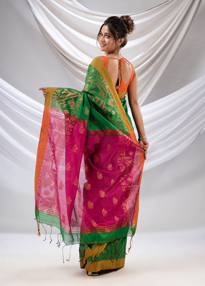 Green Cotton Saree With Blouse Piece - Indian Silk House Agencies