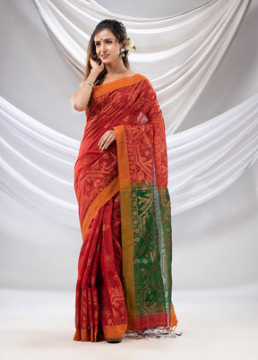 Red Cotton Saree With Blouse Piece - Indian Silk House Agencies