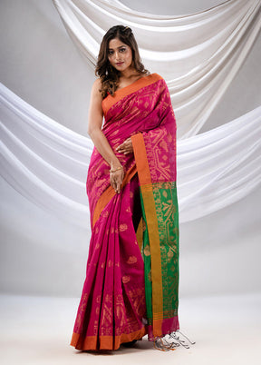 Fuchsia Cotton Saree With Blouse Piece - Indian Silk House Agencies