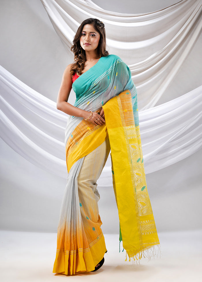 Grey Pure Cotton Saree With Blouse Piece - Indian Silk House Agencies