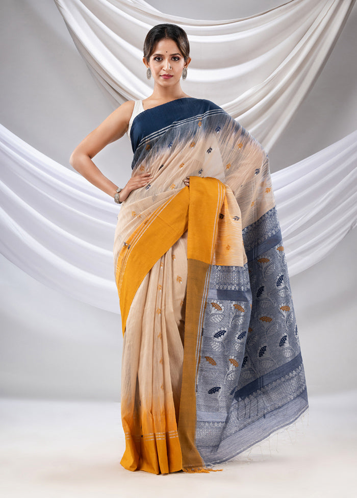 Beige Pure Cotton Saree With Blouse Piece - Indian Silk House Agencies