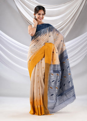 Beige Pure Cotton Saree With Blouse Piece - Indian Silk House Agencies