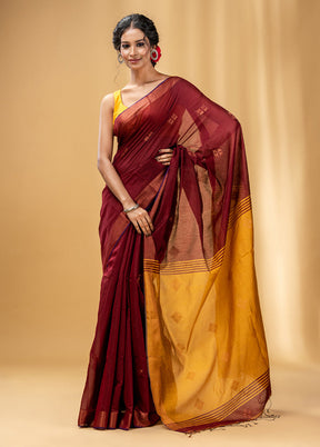 Maroon Cotton Saree With Blouse Piece - Indian Silk House Agencies