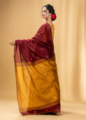 Maroon Cotton Saree With Blouse Piece - Indian Silk House Agencies