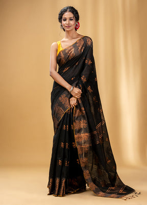 Black Cotton Saree With Blouse Piece - Indian Silk House Agencies