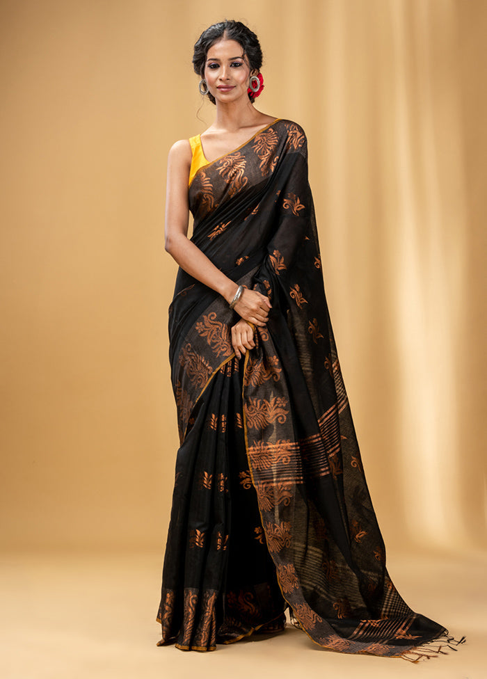 Black Cotton Saree With Blouse Piece - Indian Silk House Agencies