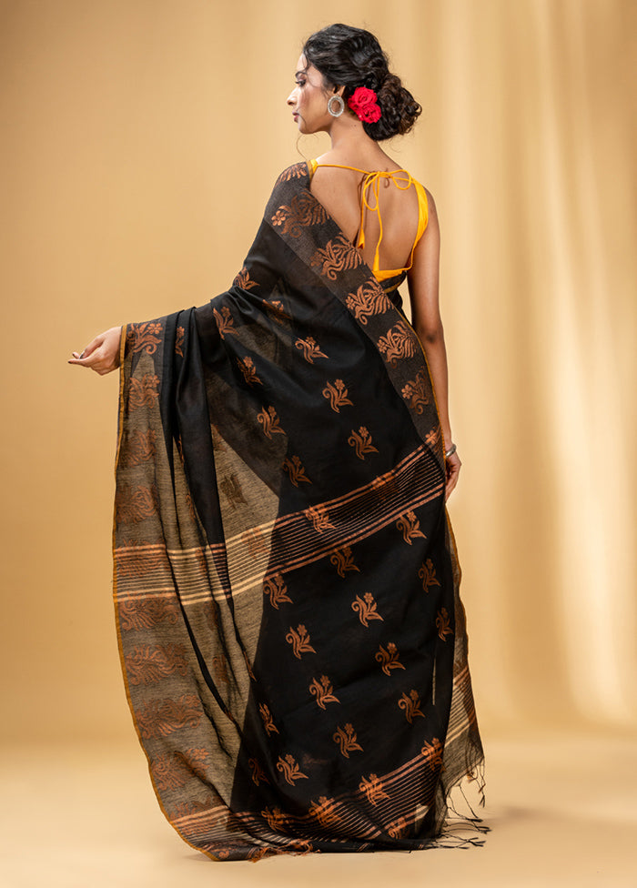 Black Cotton Saree With Blouse Piece - Indian Silk House Agencies