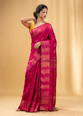 Fuchsia Cotton Saree With Blouse Piece - Indian Silk House Agencies