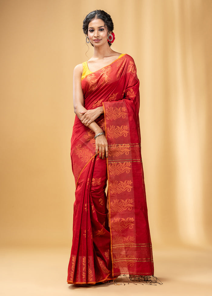 Red Cotton Saree With Blouse Piece - Indian Silk House Agencies