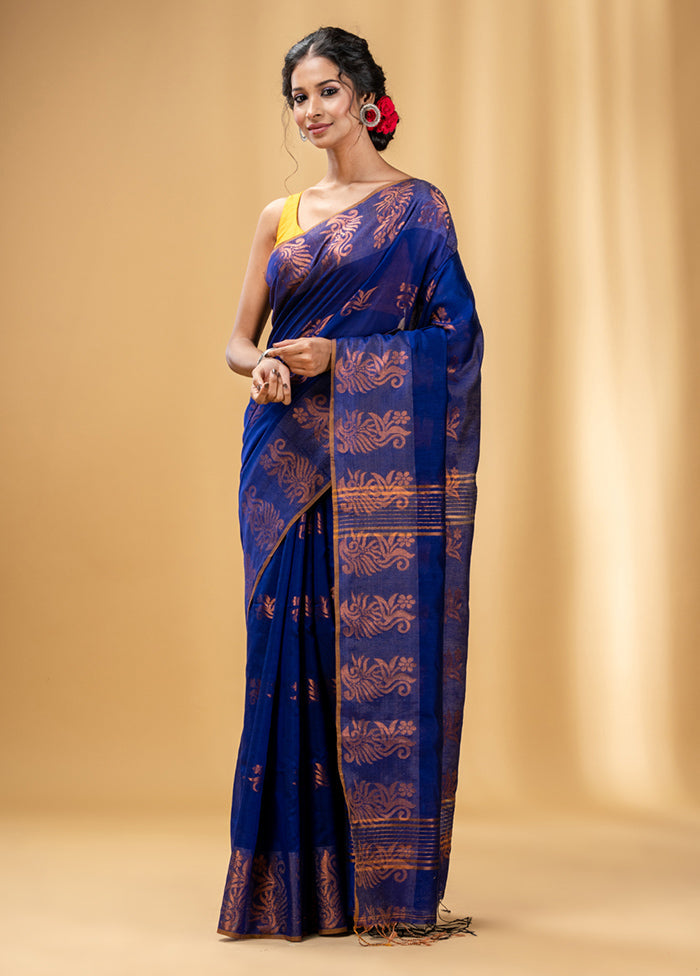 Royal Blue Cotton Saree With Blouse Piece - Indian Silk House Agencies