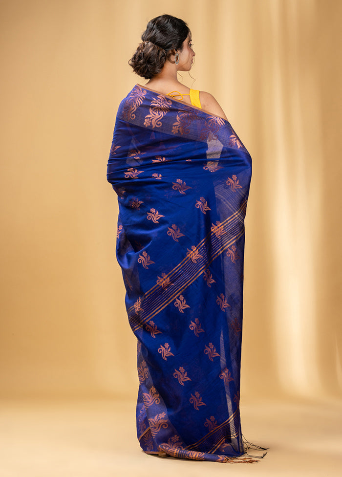 Royal Blue Cotton Saree With Blouse Piece - Indian Silk House Agencies