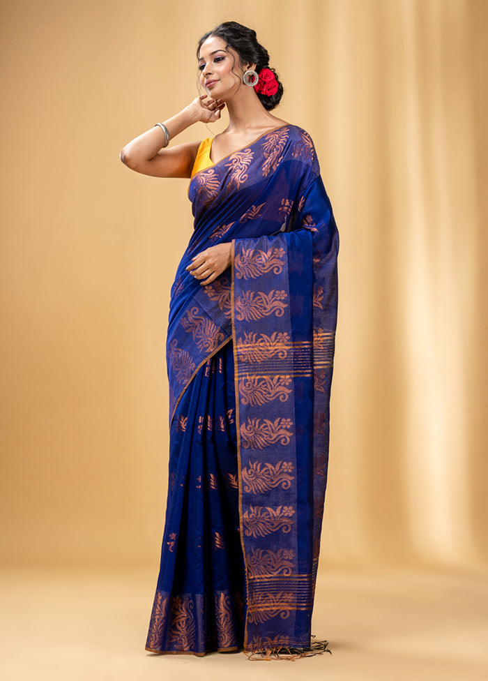 Royal Blue Cotton Saree With Blouse Piece - Indian Silk House Agencies