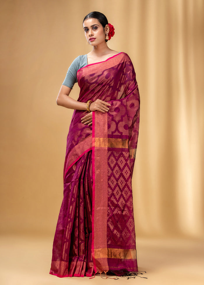 Magenta Cotton Saree With Blouse Piece - Indian Silk House Agencies