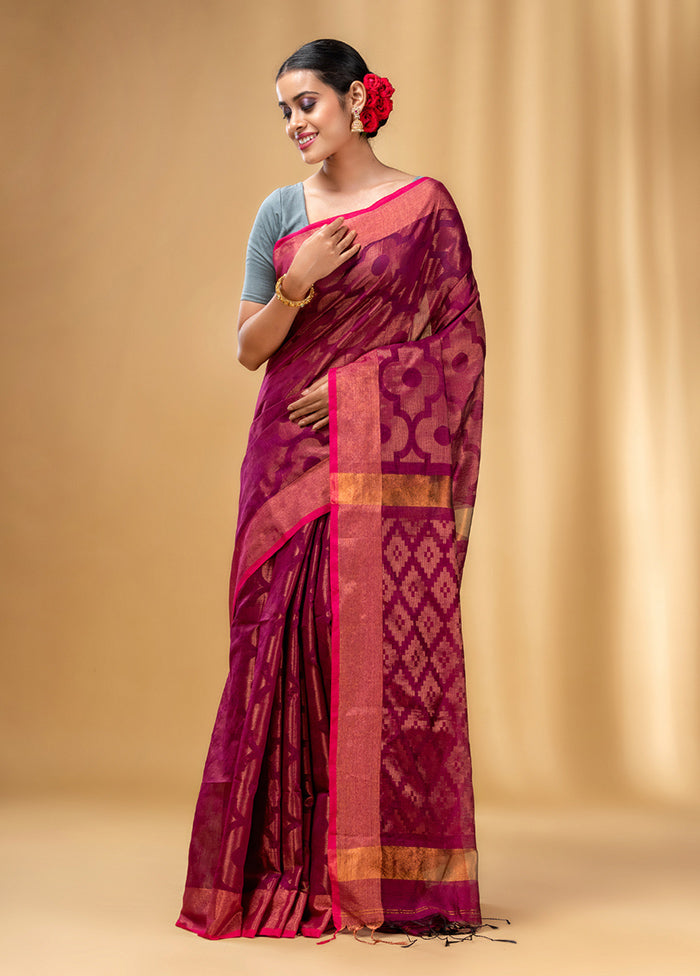 Magenta Cotton Saree With Blouse Piece - Indian Silk House Agencies