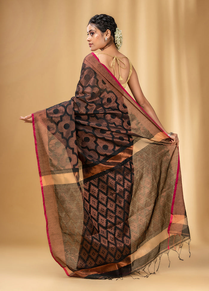 Black Cotton Saree With Blouse Piece - Indian Silk House Agencies