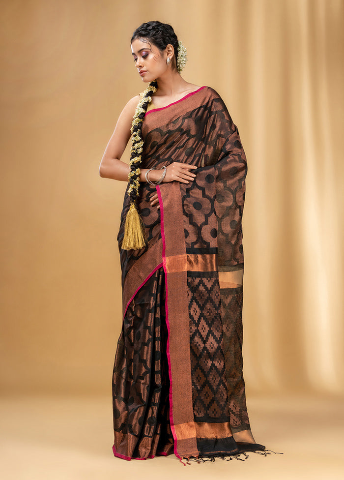 Black Cotton Saree With Blouse Piece - Indian Silk House Agencies