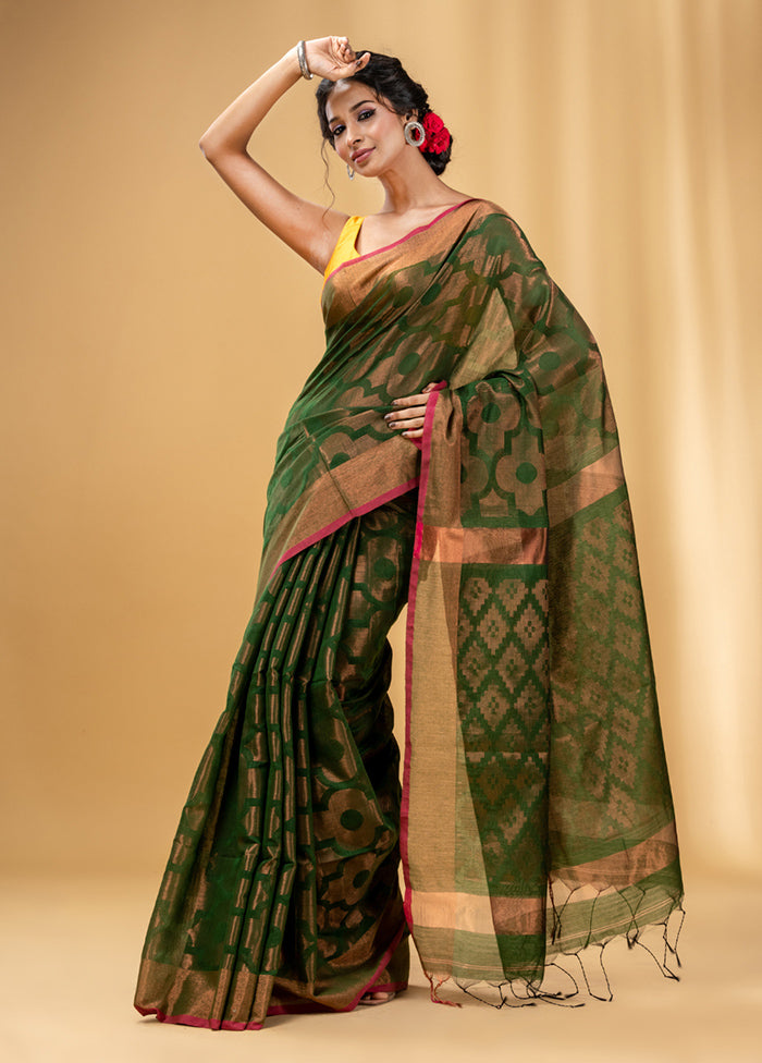 Green Cotton Saree With Blouse Piece - Indian Silk House Agencies