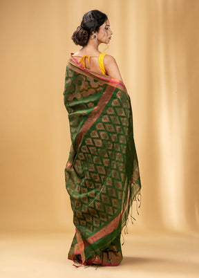 Green Cotton Saree With Blouse Piece - Indian Silk House Agencies