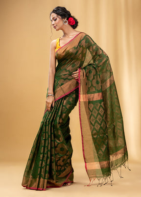 Green Cotton Saree With Blouse Piece - Indian Silk House Agencies