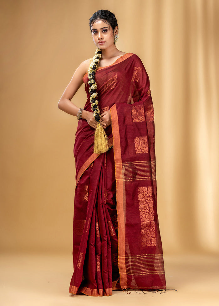 Maroon Cotton Saree With Blouse Piece - Indian Silk House Agencies