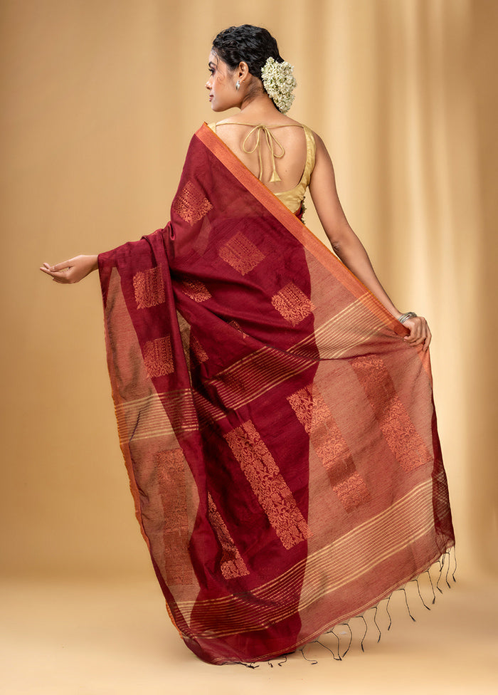 Maroon Cotton Saree With Blouse Piece - Indian Silk House Agencies