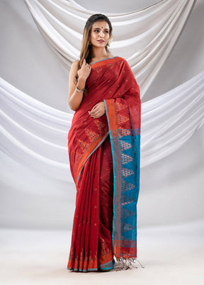 Red Cotton Saree With Blouse Piece - Indian Silk House Agencies