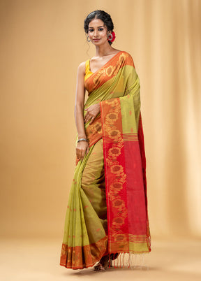 Green Pure Cotton Saree With Blouse Piece - Indian Silk House Agencies