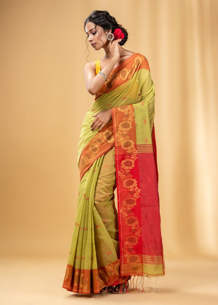 Green Pure Cotton Saree With Blouse Piece - Indian Silk House Agencies