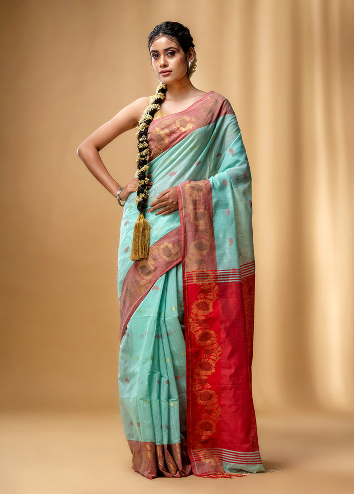 Sea Green Pure Cotton Saree With Blouse Piece - Indian Silk House Agencies