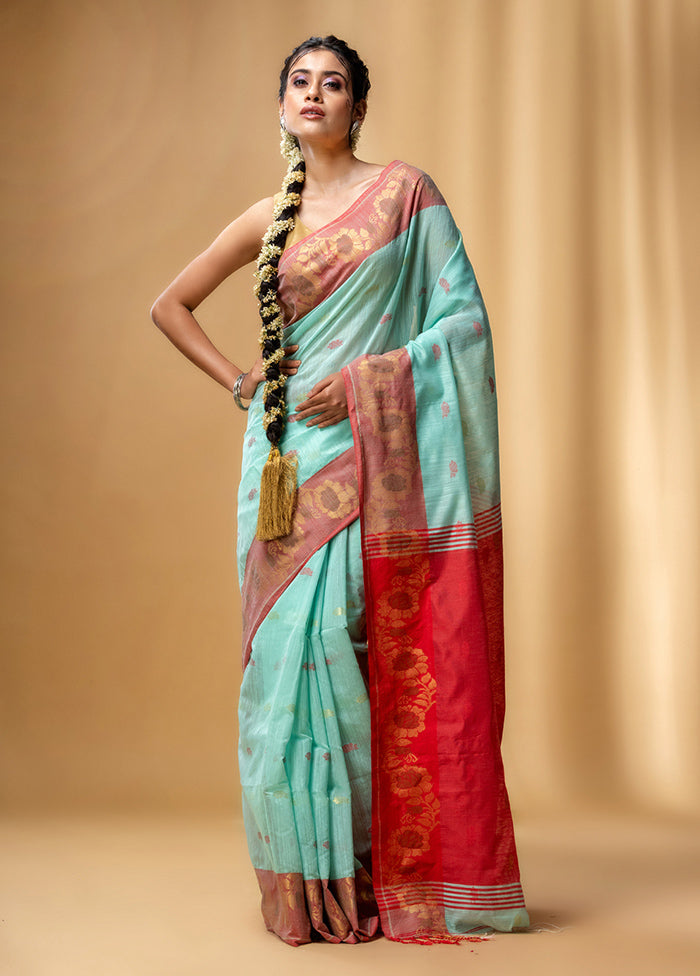 Sea Green Pure Cotton Saree With Blouse Piece - Indian Silk House Agencies