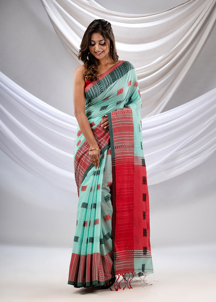 Sea Green Pure Cotton Saree With Blouse Piece - Indian Silk House Agencies