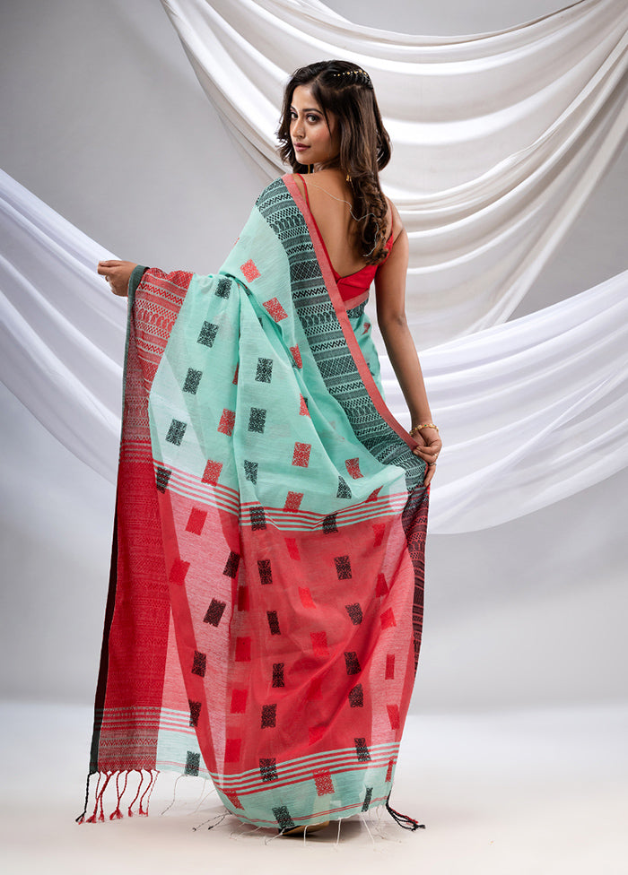 Sea Green Pure Cotton Saree With Blouse Piece - Indian Silk House Agencies