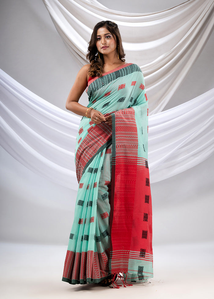 Sea Green Pure Cotton Saree With Blouse Piece - Indian Silk House Agencies