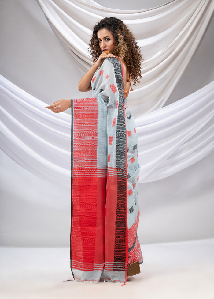 Grey Pure Cotton Saree With Blouse Piece - Indian Silk House Agencies