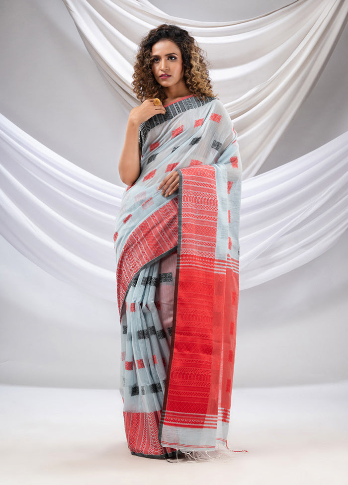 Grey Pure Cotton Saree With Blouse Piece - Indian Silk House Agencies