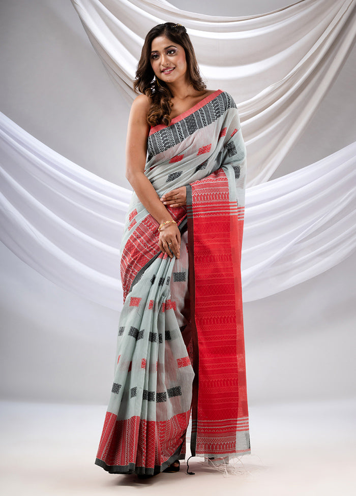 Grey Pure Cotton Saree With Blouse Piece - Indian Silk House Agencies