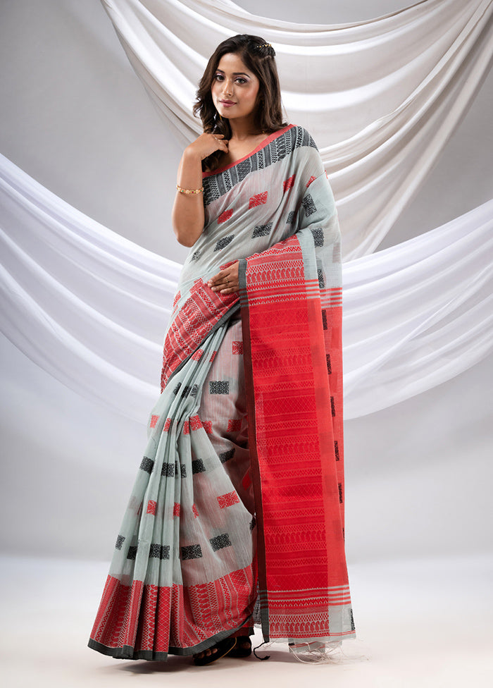 Grey Pure Cotton Saree With Blouse Piece - Indian Silk House Agencies