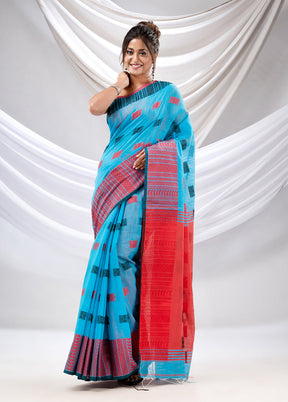 Sky Blue Pure Cotton Saree With Blouse Piece - Indian Silk House Agencies