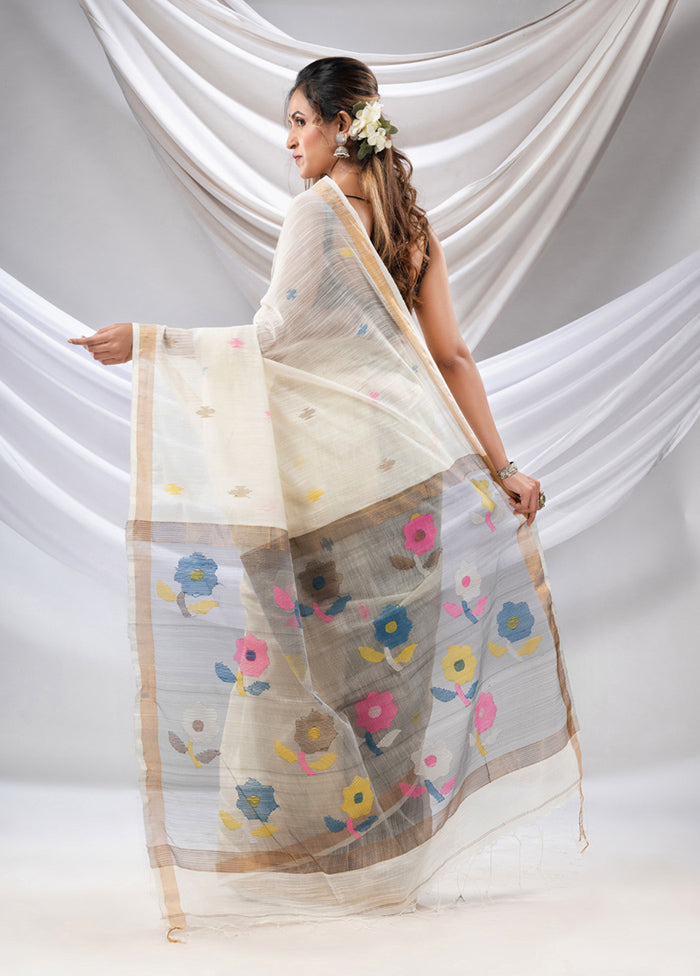 Cream Pure Cotton Saree With Blouse Piece - Indian Silk House Agencies