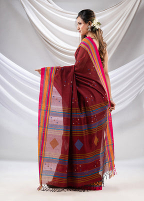 Maroon Pure Cotton Saree With Blouse Piece - Indian Silk House Agencies