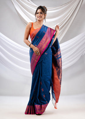 Blue Pure Cotton Saree With Blouse Piece - Indian Silk House Agencies