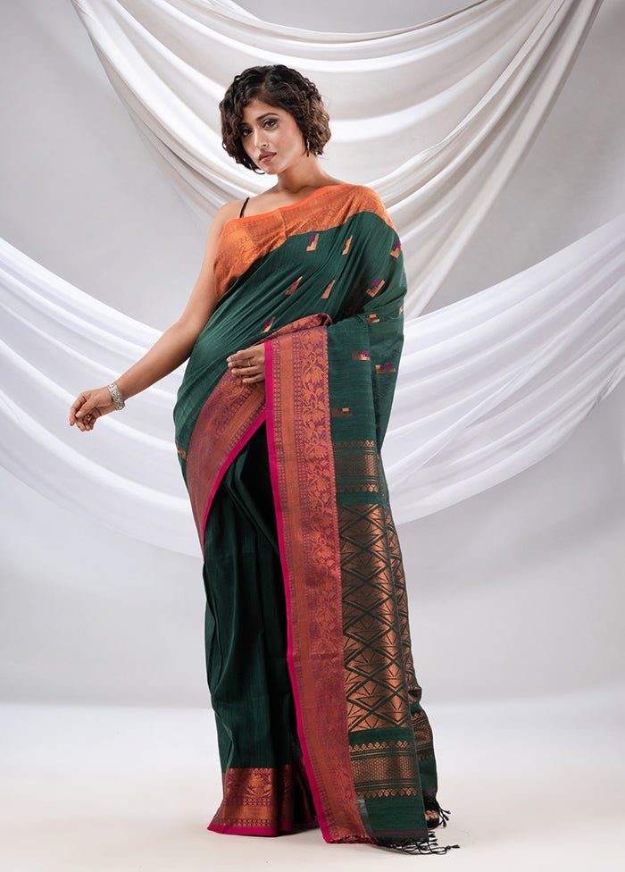 Green Pure Cotton Saree With Blouse Piece - Indian Silk House Agencies