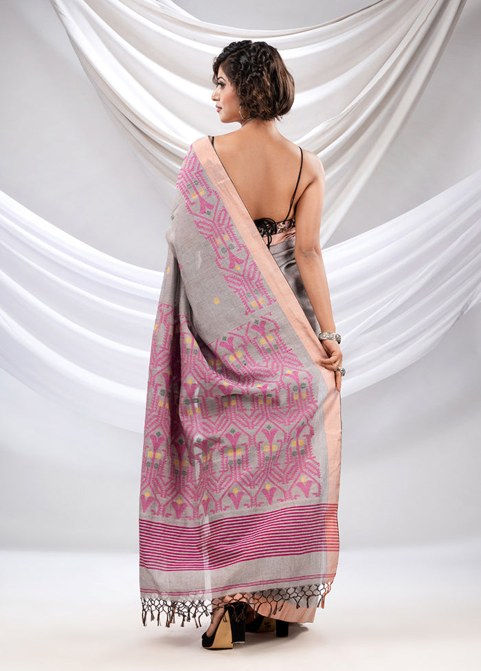 Grey Pure Cotton Saree With Blouse Piece - Indian Silk House Agencies