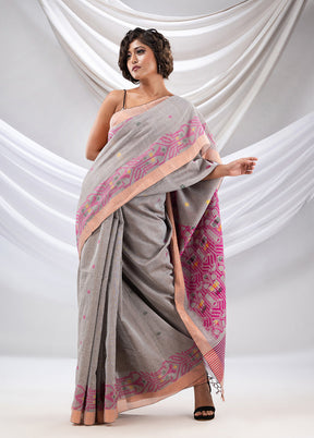 Grey Pure Cotton Saree With Blouse Piece - Indian Silk House Agencies