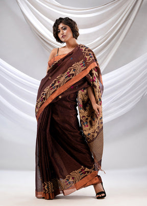 Brown Pure Cotton Saree With Blouse Piece - Indian Silk House Agencies